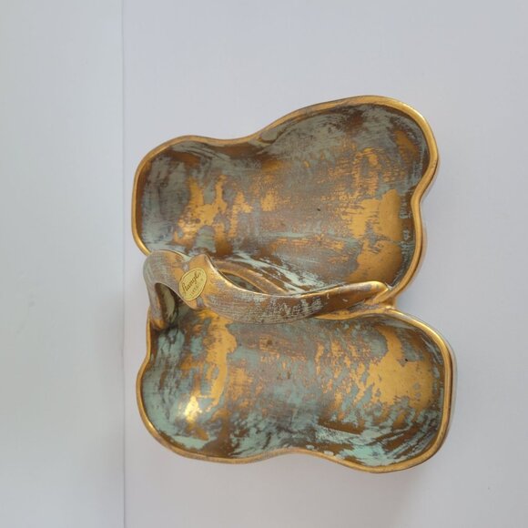 Stangl Antique Gold & Mint Green Ceramic Divided Serving Dish With Handle - Picture 3 of 8